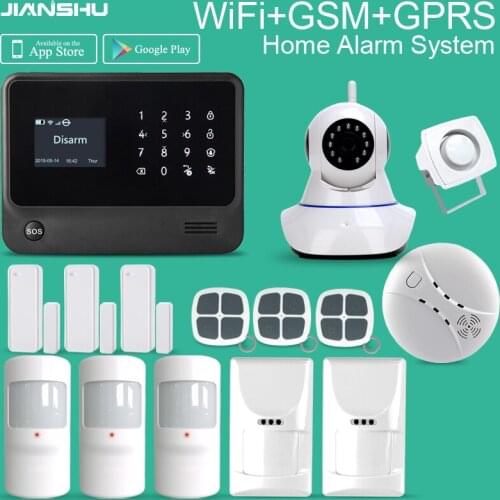 Professional gsm wifi gprs sms burglar alarm system work with Wifi IP cameras Pet Immunity PIR sensor APP mobile control alarm