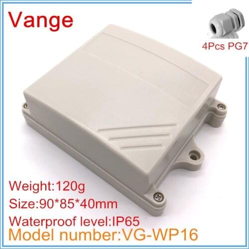 Promotional packs injected mold IP65 waterproof ABS plastic enclosure box with 4pcs PG7 waterproof connector 90*85*40mm