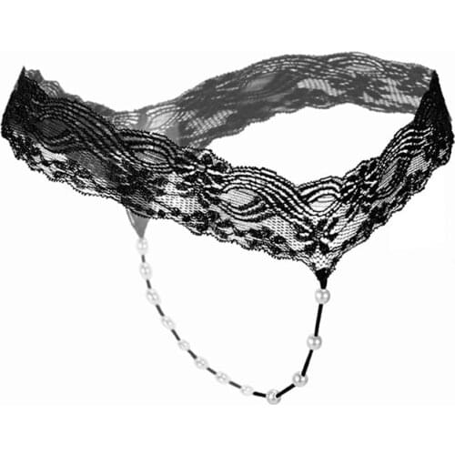 Sexy Lingerie Women Thongs And G Strings Crotchless Briefs Lace Panties With Pearls Erotic Transparent Underwear For Sex
