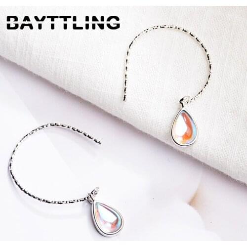 BAYTTLING 31MM 925 Sterling Silver Earrings Sweet Moonstone Drop Pendant Earrings For Woman Fashion Party Jewelry Gift