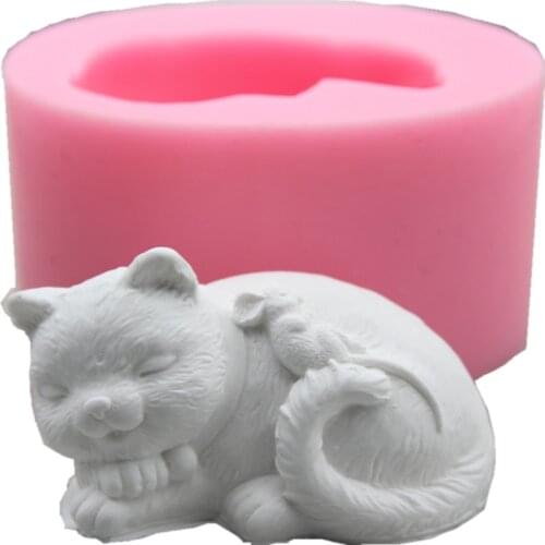 3D Cute Cat Silicone Cake Mold Chocolate Fondant Mold Ice Tray Handmade Animal Sleeping Cat Soap Mould Cake Decoration Tools