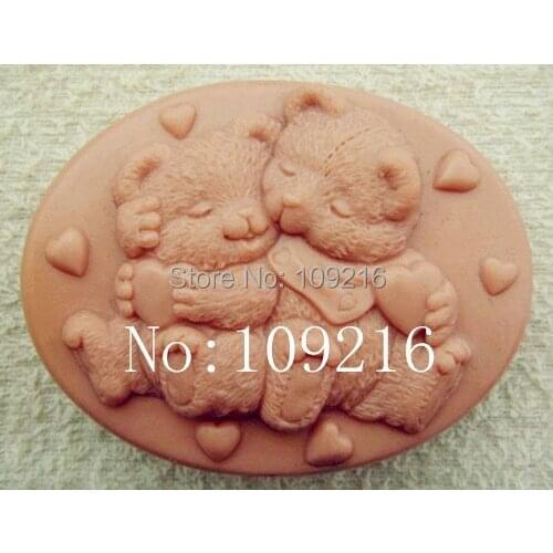 Wholesale!!!1pcs Couples Bear (ZX1598) Silicone Handmade Soap Mold Crafts DIY Mold
