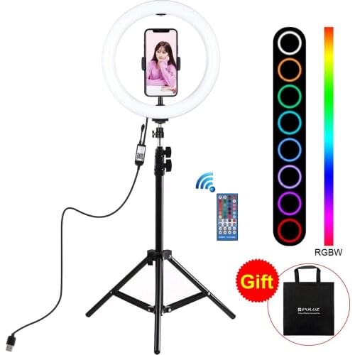 10 inch 26cm RGBW LED Selfie Ring Light Video Vlogging &Tripod Stand Live Broadcast Kits with Remote Control & Phone Clamp