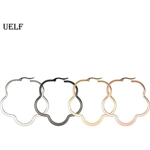 Uelf Hot Sale Big Plum Circle Stainless Steel Woman Hoop Earrings For Women Nickel Free Hoops Party Brincos Aros