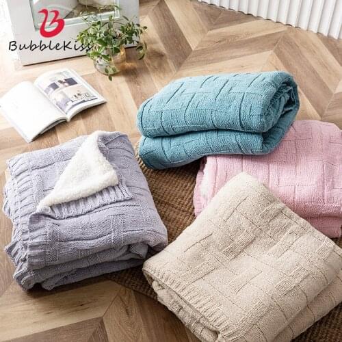 Bubble Kiss Thicken Blanket Solid Color Lamb Cashmere Knitted Wool Blanket Home Living Room Blanket Soft Siesta Cover Blanket