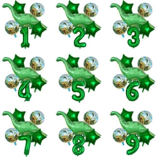 6pcs/set Jurassic World Birthday Party Dinosaur Foil Balloon Green Foil Number Balloons Birthday Supplies Decorations Kids Boy