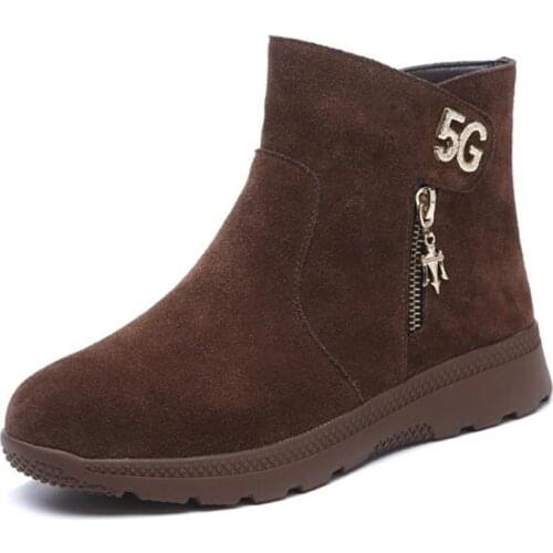 Top Scrub Cowhide Wool Boots Women Shoes Warm Snow Boots 2019 Bestselling Fashion Wild Casual Shoes Flat Boots Warm Winter Boots