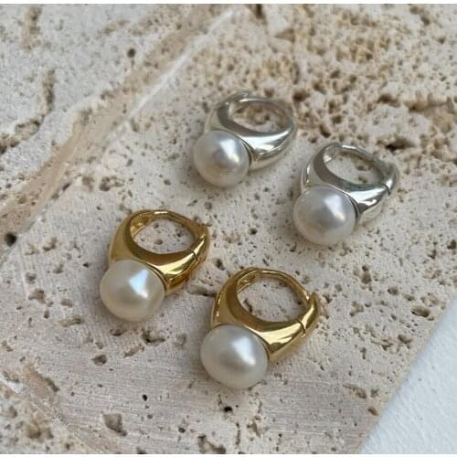 SHANICE S925 Sterling Silver Freshwater Pearls Elegant Hoop Earrings Geometric Minimalist Fine Stylish Female Pulseras Mujer