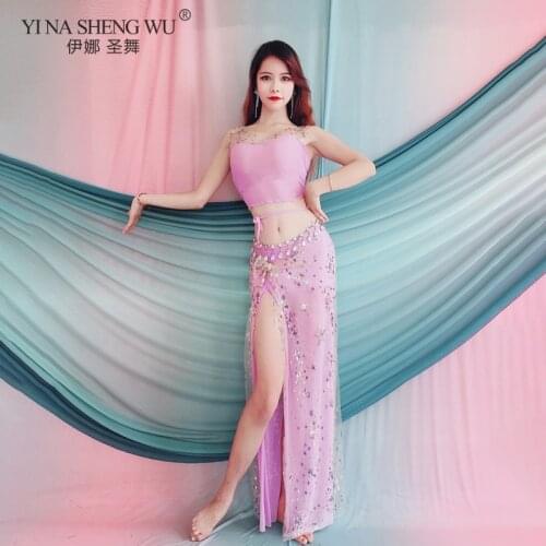 Belly Dance Female Adult Elegant Sequin Embroidery Practice Clothes Suit Oriental Dancewear High Waist Hip Scarf Performance Set