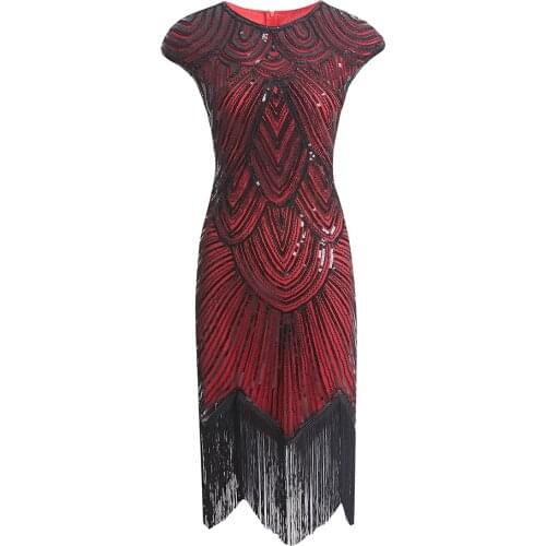 Womens 1920S GATSBY Sequins O-neck Beaded Fringed Dress Hot Club & Night Out Dresses Sexy Fringed Night Club Dress