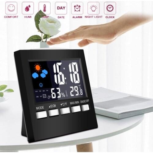 1Pcs new Weather Clock Color Screen New Digital Display Thermometer humidity clock Colorful LCD Alarm Calendar Weather Pop