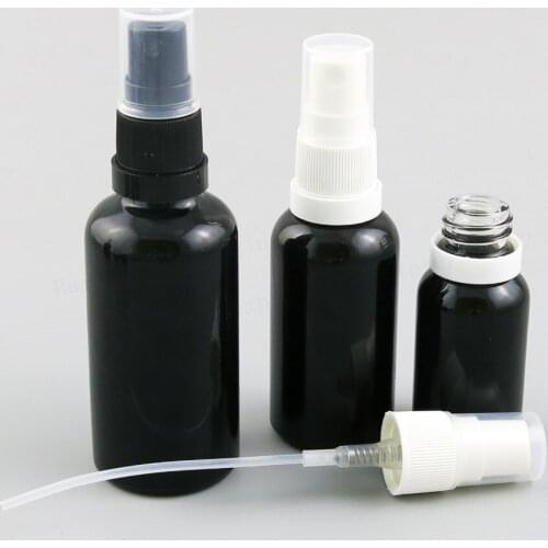 200 x Refillable 100ml 50ml 30ml 15ml 10ml Paint Black Glass Perfume Bottle With Plastic Mist Sprayer