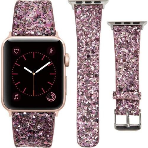 2021 Leather watch strap for Apple Watch Band 38mm 40mm Women watchband 42mm 44mm Genuine ShinyGlitter iWatch Series 6 5 4 3 2 1