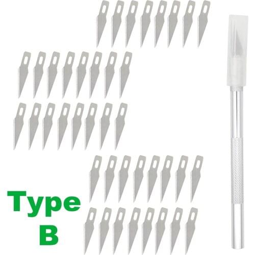 40x Blade + 1x Handle Non-Slip Metal Carving Knife Blades Graver Tools For Mobile Phone Laptop PCB Wood Tool Scalpel Kit ZM56
