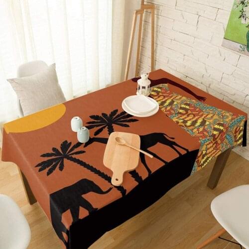 Africa Black Woman Palm Tree Elephant Giraffe Cotton Linen Fabric Table Cover Tabletop Cloth