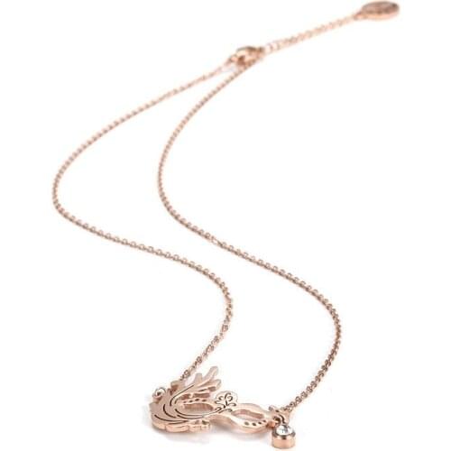 AOLOSHOW Statement Jewelry Phoenix Mask Pendant Necklace for Women Steampunk Rose Gold Color Titanium Steel Jewelry Nl-2598