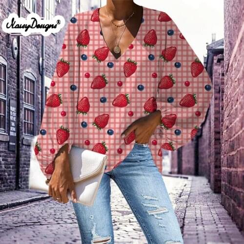 Noisydesigns Fahsion Pink Color Strawberry Shirts Women Blouse 2021 Plus Size 4XL New Ladies Summer Blusas Mujer Dropshipping
