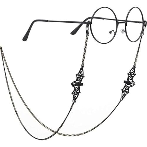 Black Hollow Bat Beads Link Chain Eyeglasses Chains Glasses Rope Holder Sunglasses Strap Cord Neck Band Accessories