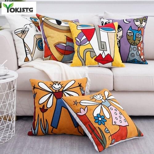 YokiSTG Cushion Cover Picasso Embroidered Decorative Throw Pillowcases Abstract Creative Decoration For Home Sofa Car Covers