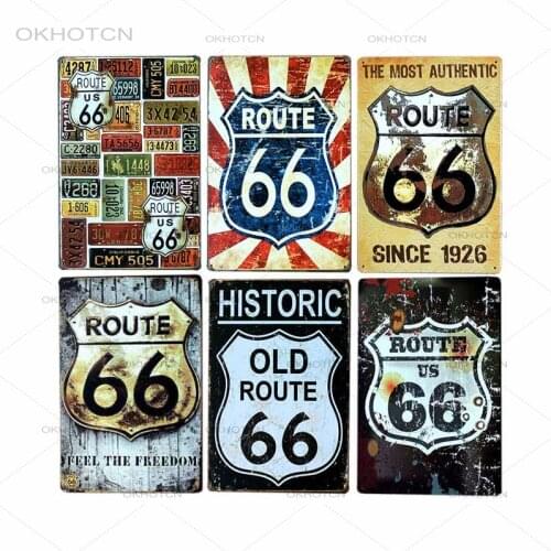 Route 66 Signs Decoracion Retro Plate Enamel Vintage Garage Plaques Metal Posters Club Bar Decorative Home Decor 20x30cm