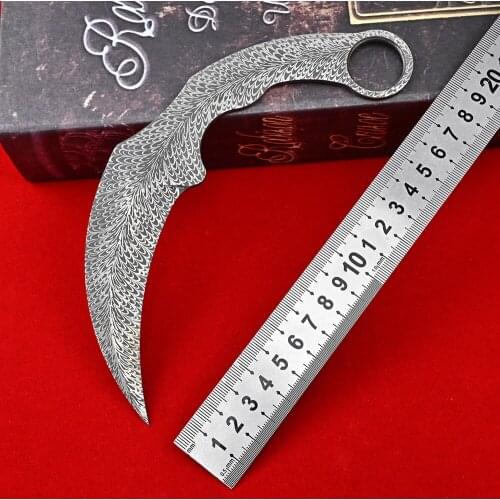 Karambit Training Knife CS GO Self-Defense Tactical Outdoor Pocket Knife Fixed Blade 420 Stainless Steel Feather Pattern