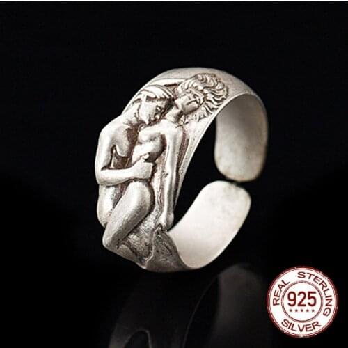 100% Real 925 Sterling silver ring man women personality punk hug ring lingering lovers adjustable couple ring silver Jewelry