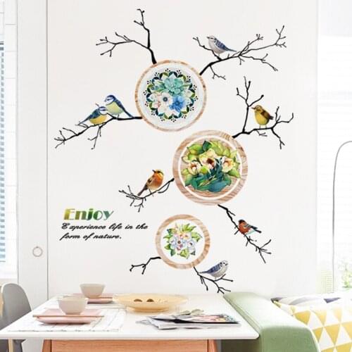 Creative Bird on The Branch Flowers Wall Stickers for Living Room Bedroom Decoration Aesthetic DIY Art Self Adhesive Wallpaper