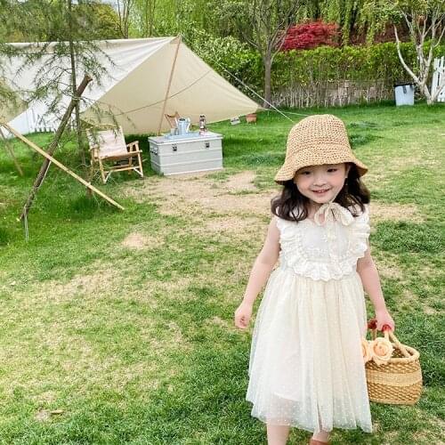 Summer girls fashion lace embroidery sleeveless princess dress kids mesh party dresses TUTU