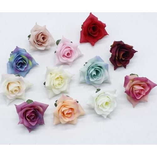 Hot sale 10pcs/lot Silk Rose Flower Heads Fake Flowers 5cm DIY Bridal Bouquet Wedding Centerpieces Artificial Decorative Flowers