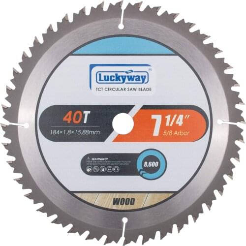 Luckyway 7-1/4 Inch 40T with 5/8 Inch Diamond Arbor TCT Circular Saw Blade for Cutting Wood