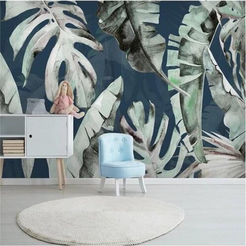 Milofi wall custom high-definition medieval hand-painted tropical plants leaves plantain background wall paper mural
