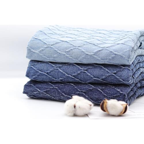 Soft Elastic Rhombus Denim Fabrics For Sewing Suits Dress After Washed Cotton Jeans Jacquard Fabric Tissu Costura 50X140cm