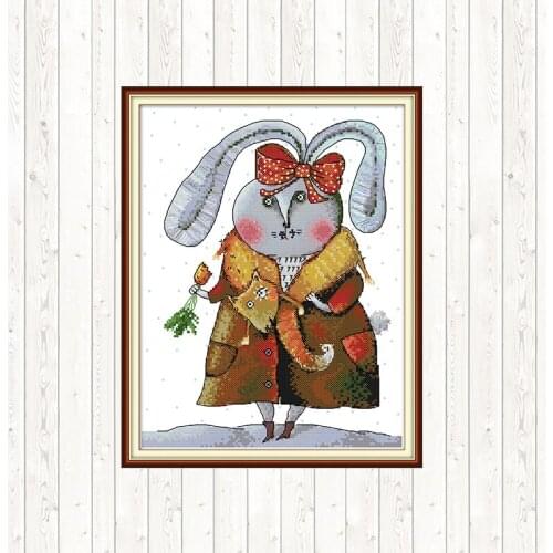 Rich Rabbit DIY Embroidery Needlework Canvas Sets Needlepoint Cross Stitch Kits Counted Dmc 14ct 11CT Cross Stitch Home Decor