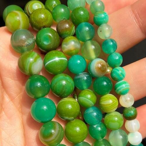 Natural Stone Green Sardonyx Agates Round Loose Spacer Beads for Jewelry Making DIY Bracelets Necklace Supplies 15'' 6 8 10mm