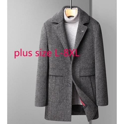 New Arrival Fashion Super Large Winter Thick Young Men Long Down Inner Liner Wool Tweed Coat Casual Plus Size L-5XL 6XL 7XL 8XL