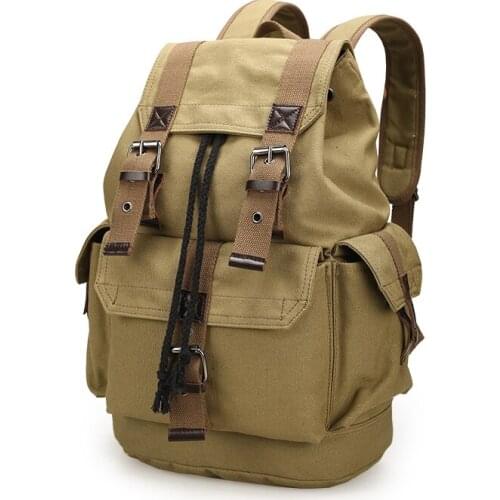 New Mens Backpack Large Capacity Canvas Bucket Bag Casual Mens Covered Travel Bag College Student Bag