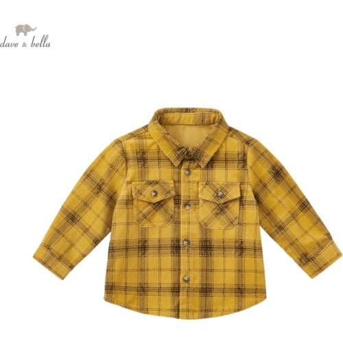 DB18563 dave bella autumn fashion baby boys plaid print shirts infant toddler tops children high quality clothes