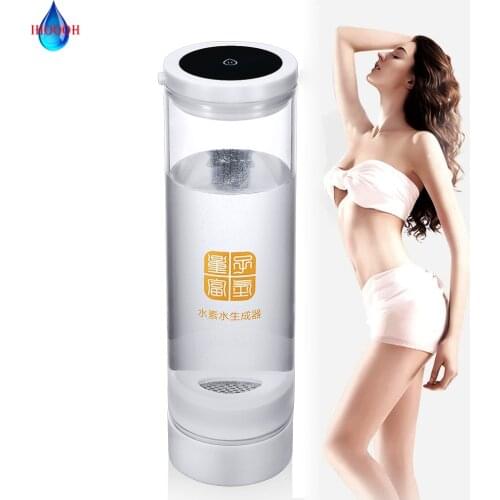 Portable Healthy Rich Hydrogen Generator H2 Ionizer Glass Bottle Rechargeable Anti-Aging Alkaline Water Improve Immunity IHOOOH