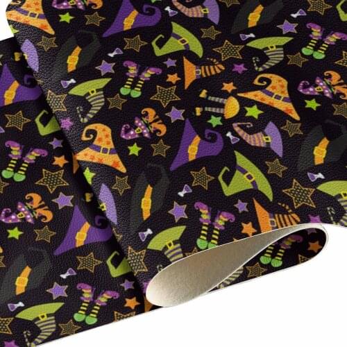 Holiday Witch Hat Skull Printed Leather Faux Leather Sheet Fabric DIY Earrings Hair Bow Material