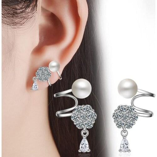 Pearl Ear Cuff Clip Earrings for Women With Piercing Elegant Crystal Zircon Pendants Clip Earrings Fashion Jewelry Gifts