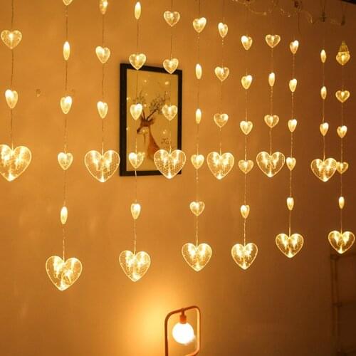 Thrisdar Heart-shaped LED Fairy String Curtain Light 2.5M*0.8M 60Led Valentine Christmas Wedding party Window Fairy String Light