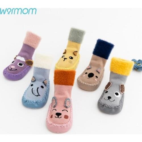 Warmom Baby Toddler Shoes Cartoon Animals Winter Thick Floor Socks Baby Sock With Soft Rubber Soles Maternal Baby Accessories