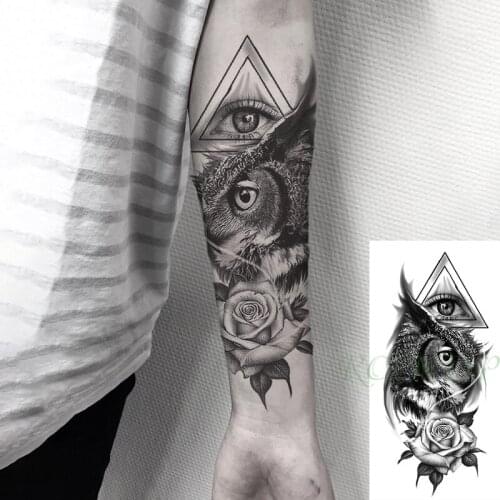 Waterproof Temporary Tattoo Sticker Big Eye Owl Rose Fake Tattoo Flash Arm Leg Tattoo Body Art for Boy Women Men