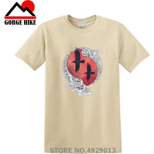 High-Quality vintag HUGIN&MUNIN raven viking odin T Shirt men Lothbrok Valhalla Floki T-shirt male amazing pattern Viking tshirt