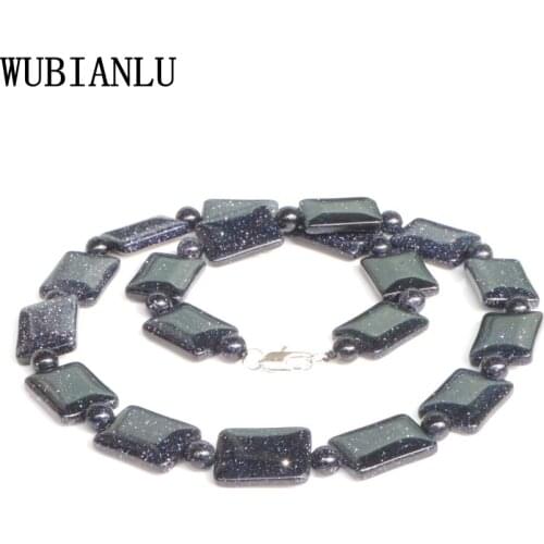 WUBIANLU New 13 Style Natural Blue Sand Stone Charm Round Bead Necklace Shining Starry Sky Jaspers Energy Jewelry Wholesale T238