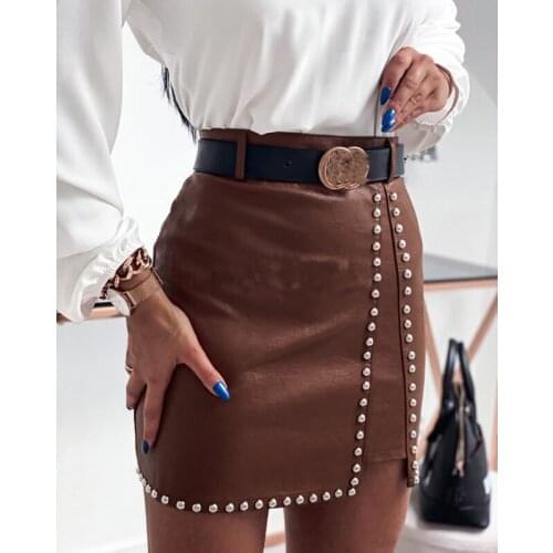 Fashion Women Ladies High Waist Pencil Skirt Sexy Bodycon PU Leather Split Wrap Hip Party Casual Mini Skirt Bandage Belt Skirts