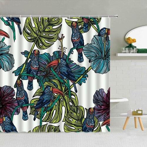 Green Plant Flower Palm Leaf Bird Shower Curtain Fabric Bathroom Decor Supplies High Quality With Hook Cloth Curtains 3D Printed