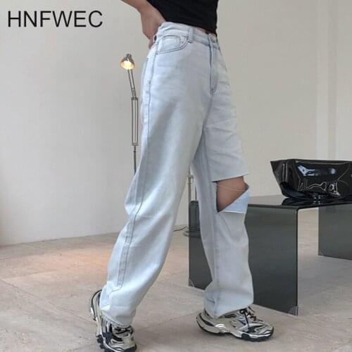 Hole Trousers For Women Denim Wide Leg Asymmetric Loose Large Size Street Wear Pants Female Summer Fashion New Clothes P314