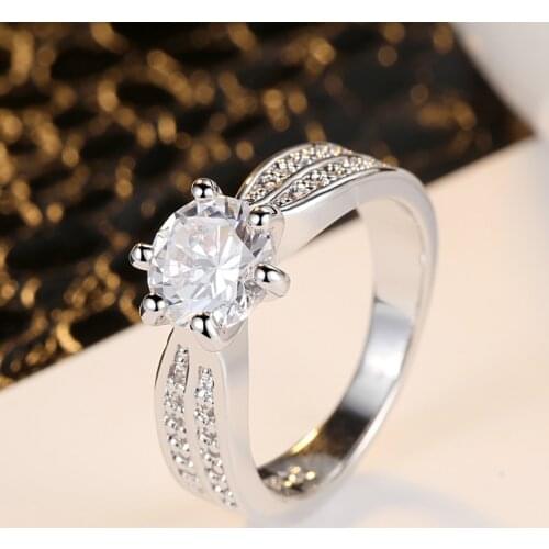 Women Rings Clear Cubic Zirconia Rhodium Ring Plated Round Shape Original Wedding Rings Jewelry Gift For Women Size 6 7 8 9