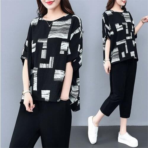 2020 Summer Sporting Two Piece Set Womens Short Sleeve T-shirt & Pants Sets Female Large Size Loose Tracksuit 4XL